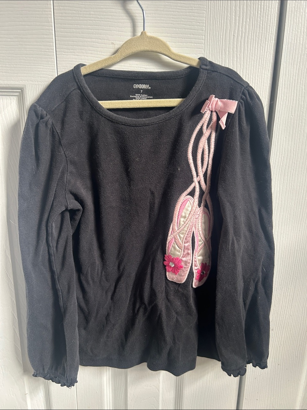 Gymboree Dark Gray Long Sleeve Tee with Ballet Shoe Detail
